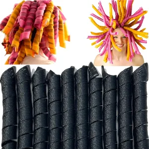 40pcs Heatless Spiral Hair Curlers for Long Hair - 22Inch Magic No Heat Hair Curlers with 6pcs Styling Hooks for Women (black）