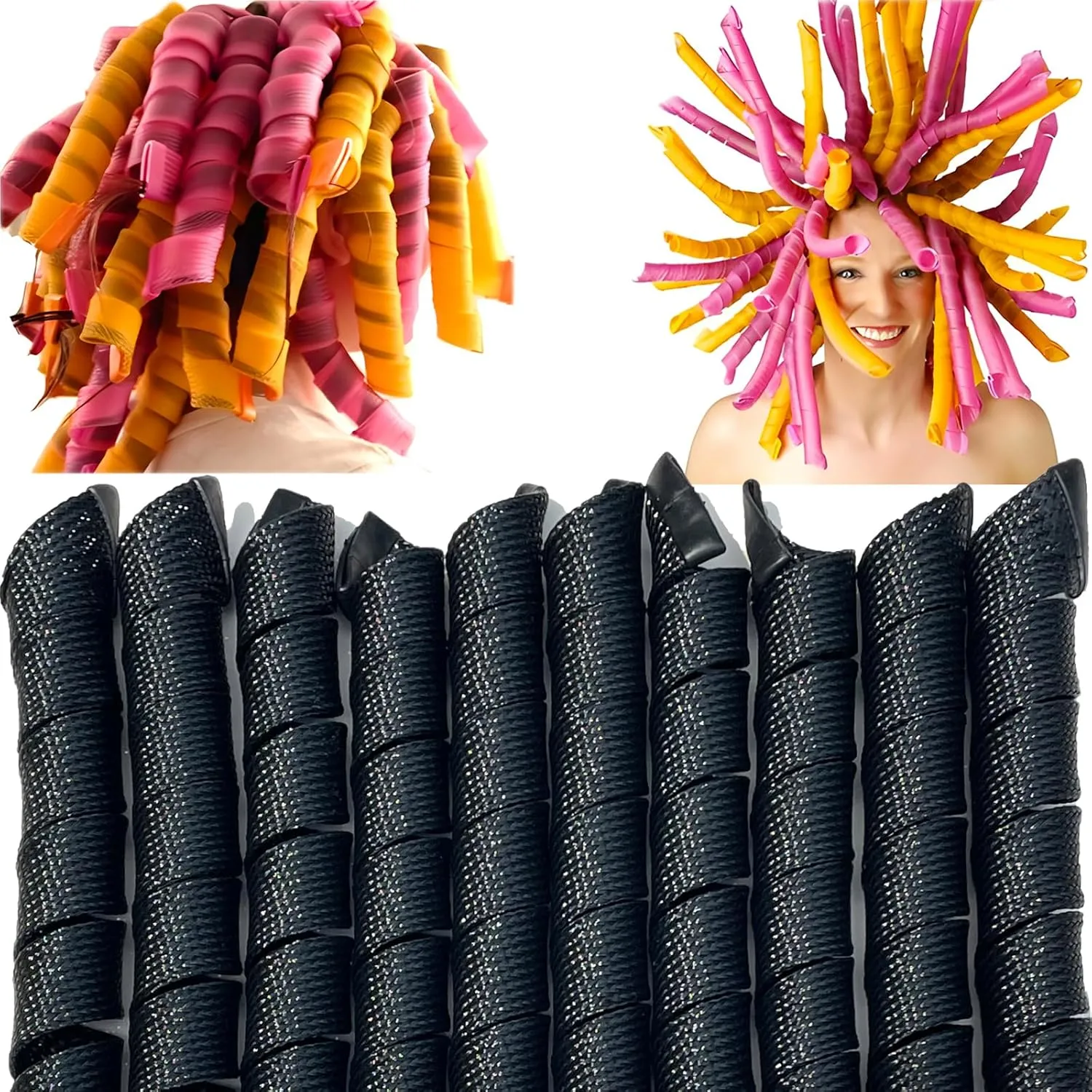 40pcs Heatless Spiral Hair Curlers for Long Hair - 22Inch Magic No Heat Hair Curlers with 6pcs Styling Hooks for Women (black）
