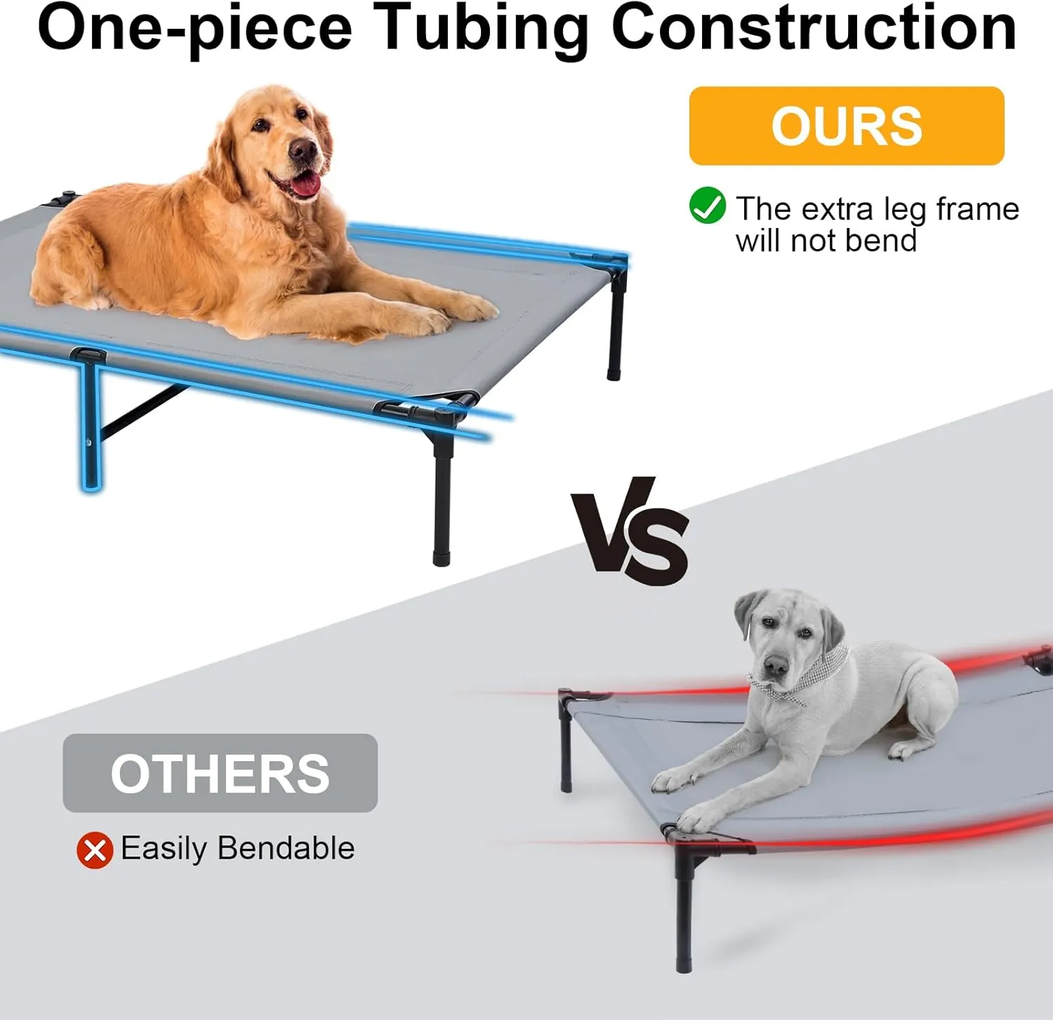 42'' Outdoor Elevated Dog Bed with Pillow, Raised Dogs Bed with Six Support Feet, Breathable Cooling Dog Cot Beds Medium Large Size Dogs, Outdoor Pet Hammock Beds, Pet Beds with 4 Ice Pack(Large)