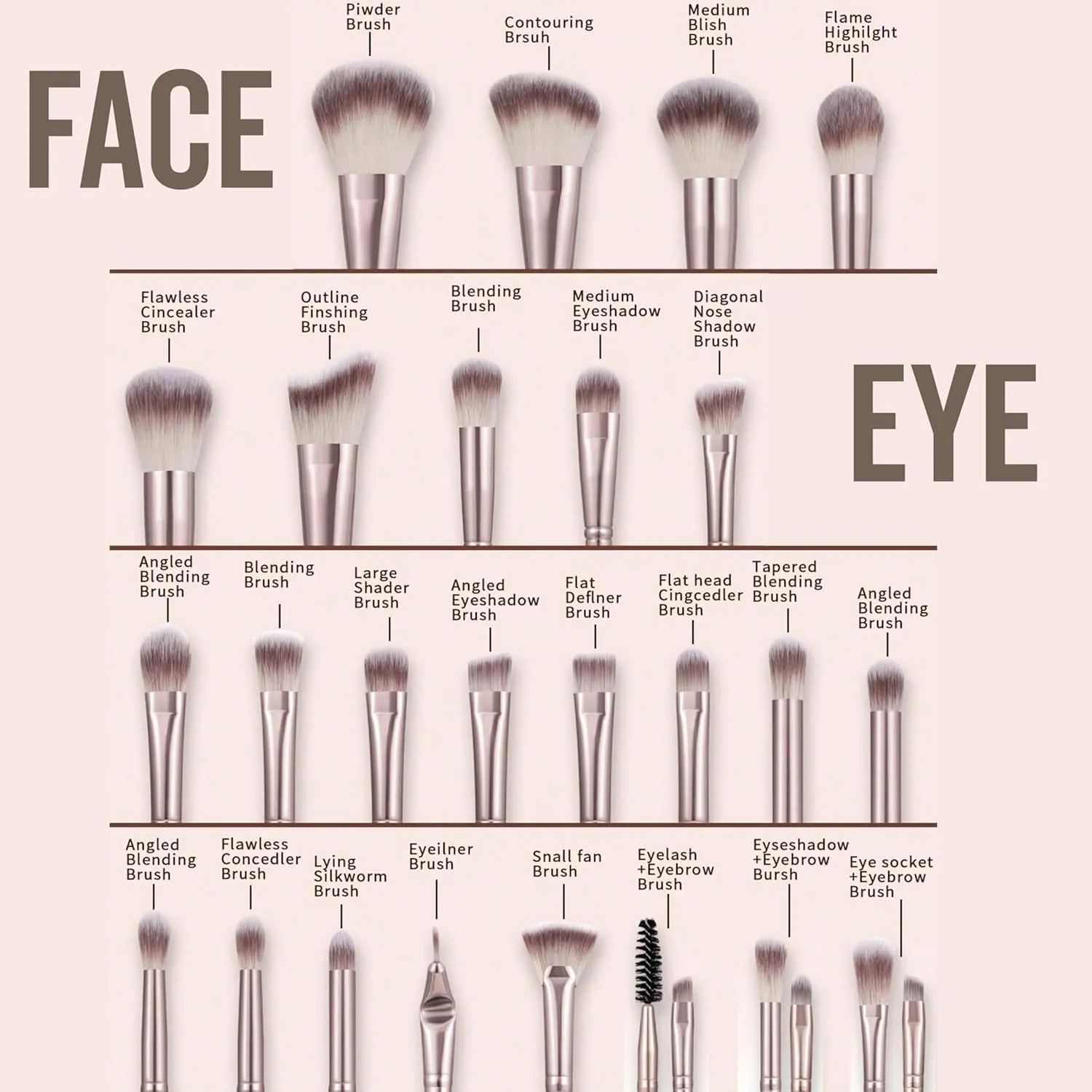 44Pcs Brown Makeup Brushes Set Professional Makeup Kit Multi-functional Makeup Tool Set with Facial Makeup Accessories, Foundation Makeup Brush Kit Eye and Face Make up Brushes & Tools