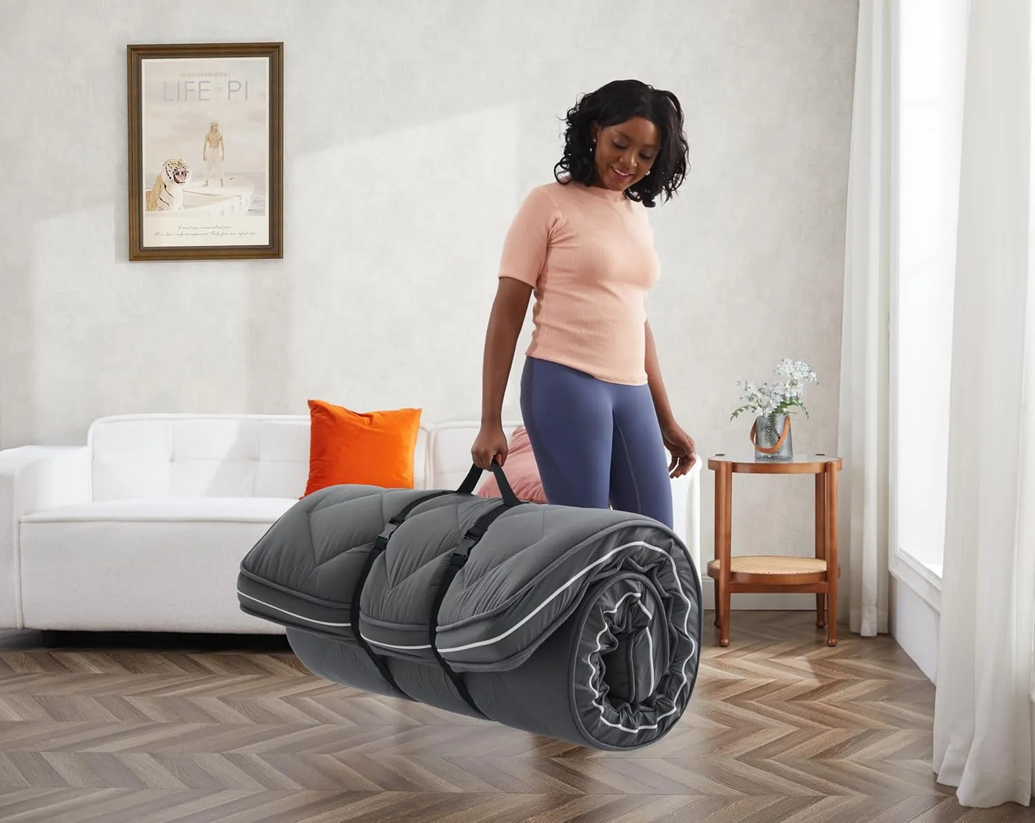 4Inch Twin Floor Mattress,3-Layer Structure Cot Mattress Topper,Gel Memory Foam,Removable Thickened Cover,Portable Roll Up Sleep Pad(75X38X4“)