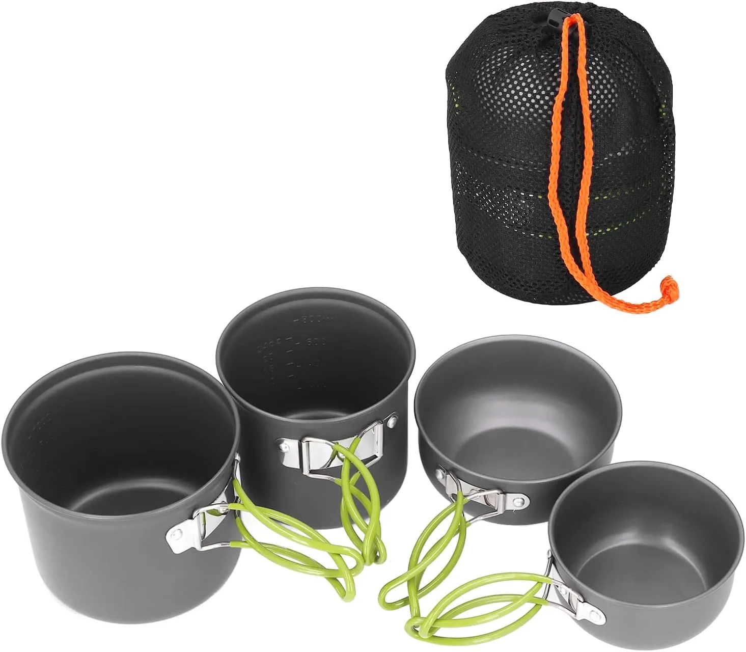 4pcs Camping Pot Kit, Multi Layers Anti Scalding Design, Camping Cookware Mess Kit with Folding Handle, Ideal for Hiking and Outdoor Adventures