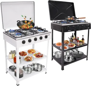 5 Burner Natural Gas Stove 2.5kw Portable Gas Stove Outdoor Camping Stove Outdoor Camping BBQ Stove with Placement Boards and Wind Blocking Cover for RV, Apartment, Manual Ignition (white)