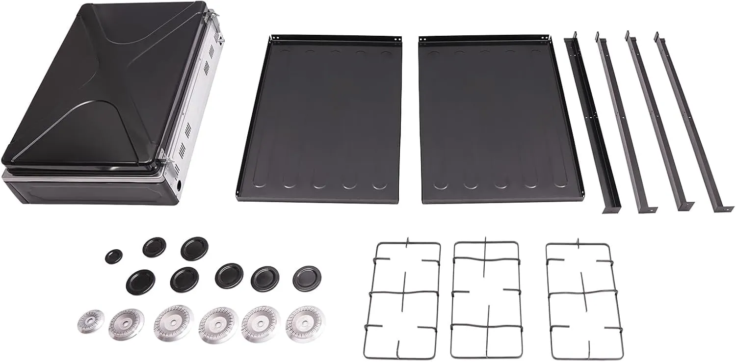 5 Burner Natural Gas Stove Portable Outdoor Stove, Heavy Duty Natural Gas Cooker with Storage Rack & Wind Blocking Cover Adapter Manual Ignition, for Home, RV, Apartment, Outdoor Cooking (Black)