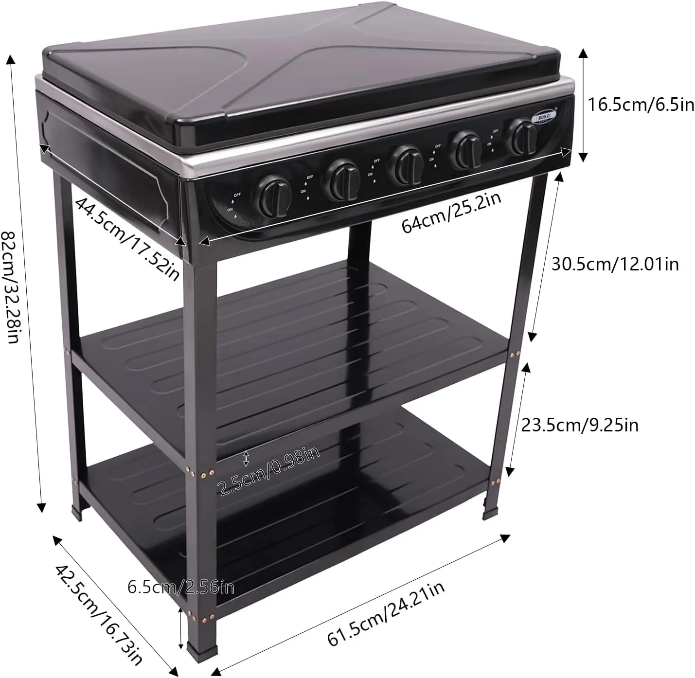 5 Burner Natural Gas Stove Portable Outdoor Stove, Heavy Duty Natural Gas Cooker with Storage Rack & Wind Blocking Cover Adapter Manual Ignition, for Home, RV, Apartment, Outdoor Cooking (Black)