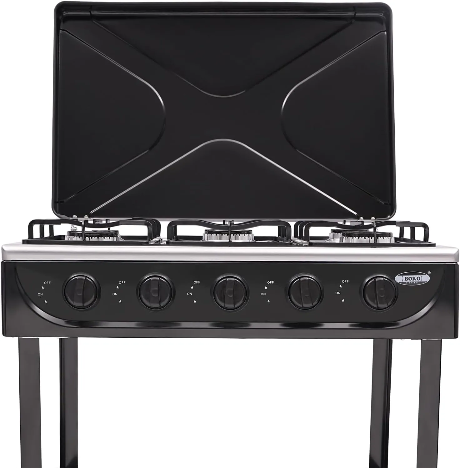 5 Burner Natural Gas Stove Portable Outdoor Stove, Heavy Duty Natural Gas Cooker with Storage Rack & Wind Blocking Cover Adapter Manual Ignition, for Home, RV, Apartment, Outdoor Cooking (Black)