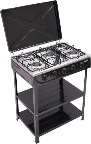 5 Burner Propane Camp Stove, Independent Control Knobs for 5 Burner Garden Stove, 32inch Tall Outdoor Camping Stove with 2 Storage Boards (Black)