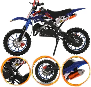 50cc Dirt Bike, 2-Stroke Mini Bike, Dirt Bike for Kids 8-14, Gas Power Pocket Rocket Bike,Gas Motorcycle with Front Rear Disc Brakes, Off Road Mini Motorcycle Max Speed 40KM/H Blue