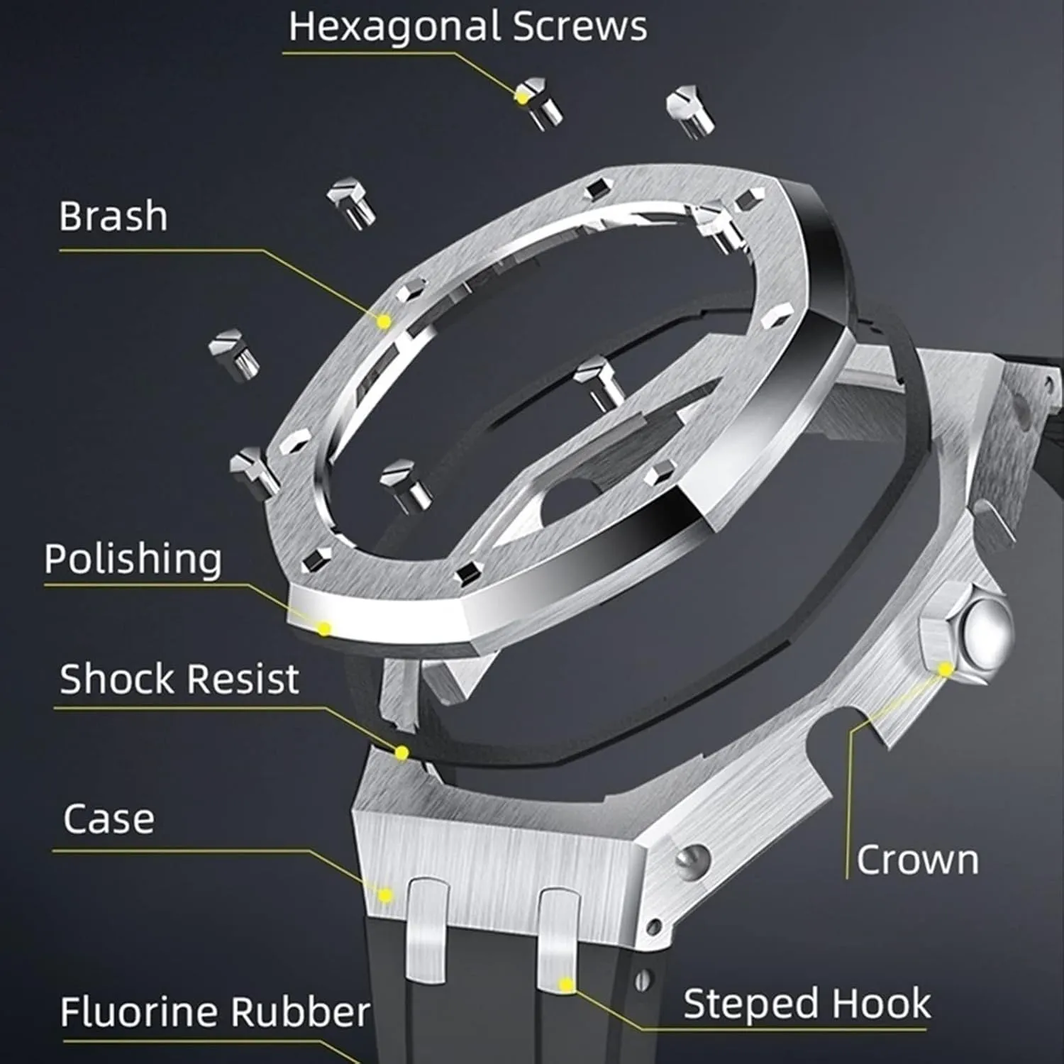 5rd With Bottom Cover MOD Kit For GA2100CA-8A Metal Watch Case Watchband 316 Stainless Steel Modified Accessories Bezel Bracelet Strap