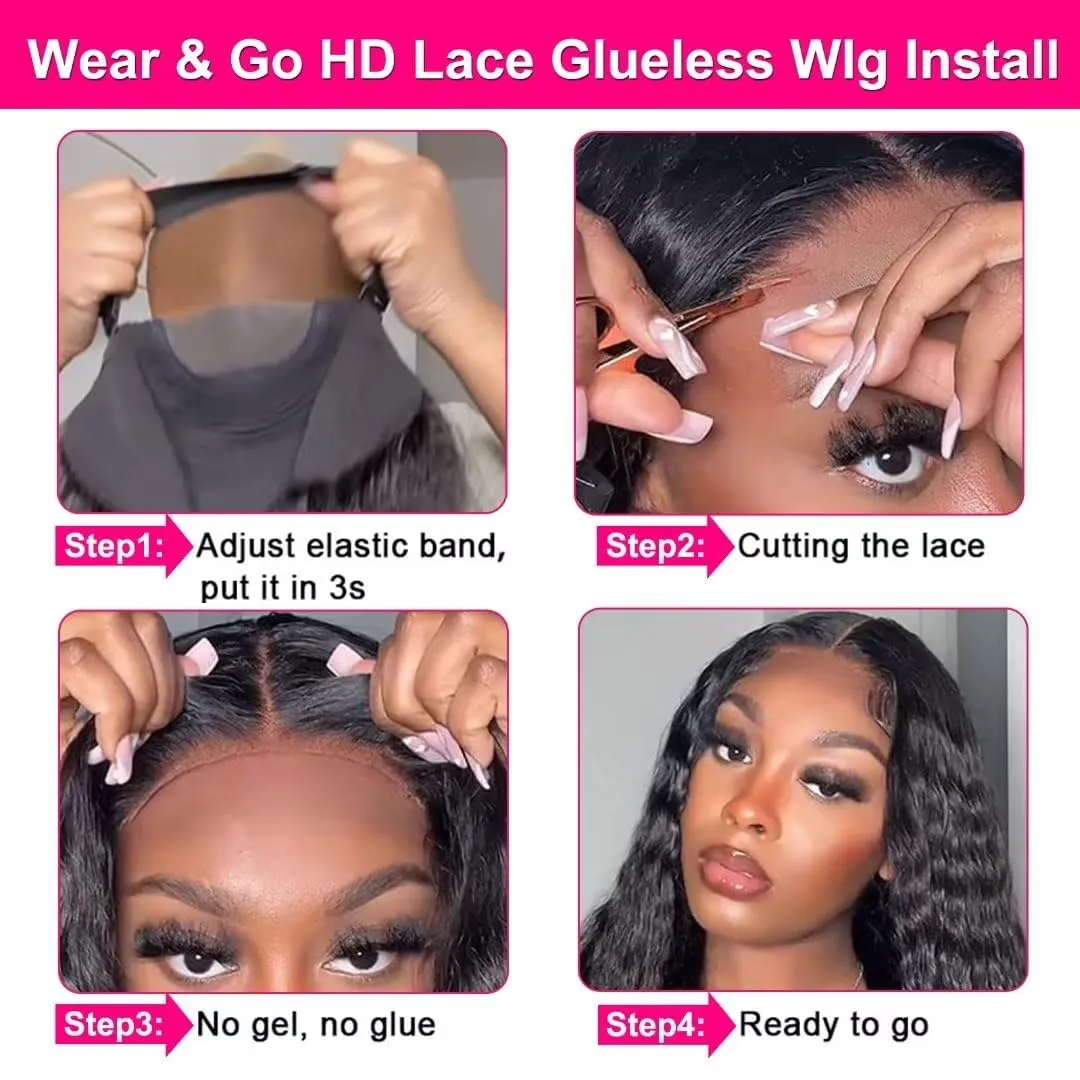5x5 HD Lace Closure Wigs Human Hair Water Wave Wear and Go Glueless Wigs Pre Plucked Pre Cut Lace Closure Wig For Women 180% Density Curly Closure Wig Nautural Black Super Soft 30 inch