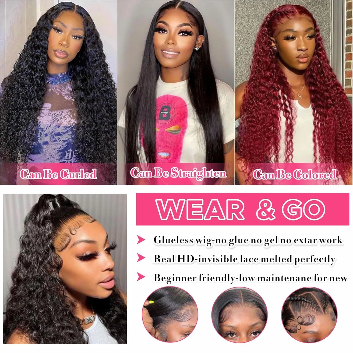 5x5 HD Lace Closure Wigs Human Hair Water Wave Wear and Go Glueless Wigs Pre Plucked Pre Cut Lace Closure Wig For Women 180% Density Curly Closure Wig Nautural Black Super Soft 30 inch