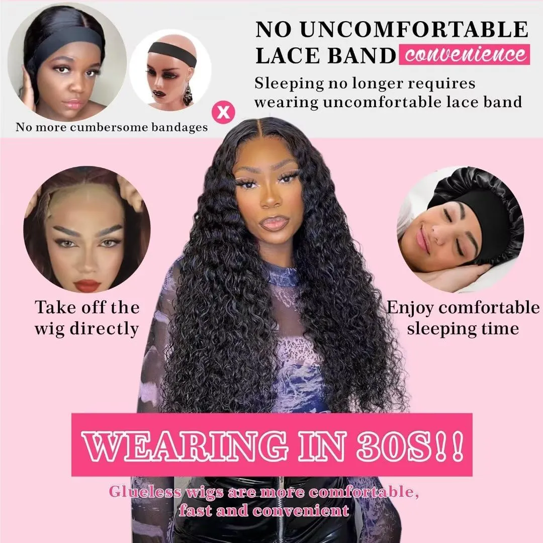 5x5 HD Lace Closure Wigs Human Hair Water Wave Wear and Go Glueless Wigs Pre Plucked Pre Cut Lace Closure Wig For Women 180% Density Curly Closure Wig Nautural Black Super Soft 30 inch