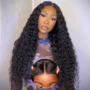 5x5 HD Lace Closure Wigs Human Hair Water Wave Wear and Go Glueless Wigs Pre Plucked Pre Cut Lace Closure Wig For Women 180% Density Curly Closure Wig Nautural Black Super Soft 30 inch