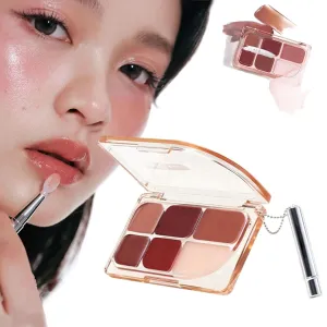 6-Color Lip Palette, 6-Color Multi-Use Lip Palette - Long Lasting Waterproof Jelly Lip Gloss & Matte Lipstick Blush Makeup Kit with Brush, Moisturizing Mirror Effect Lipclay (#01)