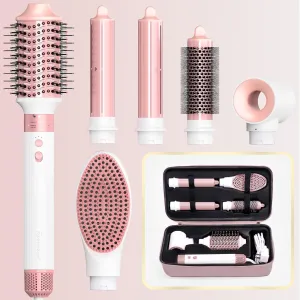 6 in 1 Hot Air Styler & Hair Dryer Brush with 110,000 RPM Negative Ionic Blow Dryer, Hair Style with Auto Wrap Curlers, Straighteners, and Volumizers, Travel Bag Included for Gift