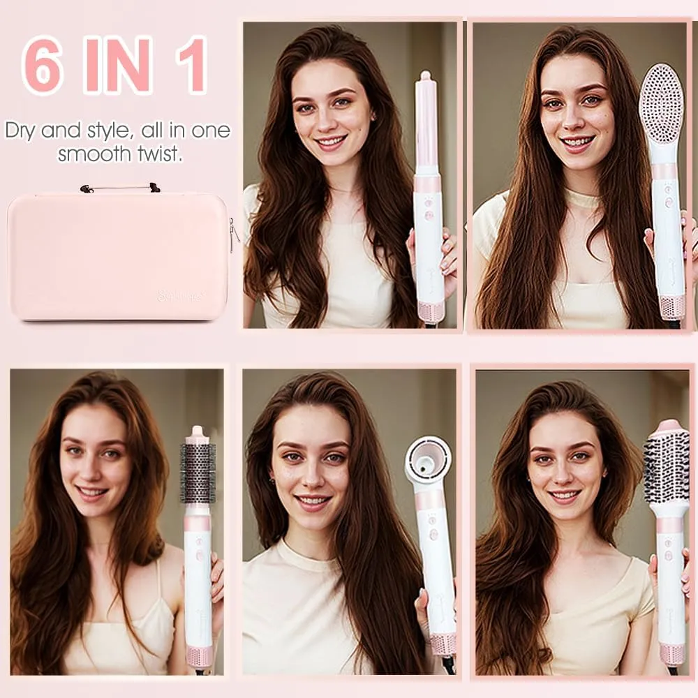 6 in 1 Hot Air Styler & Hair Dryer Brush with 110,000 RPM Negative Ionic Blow Dryer, Hair Style with Auto Wrap Curlers, Straighteners, and Volumizers, Travel Bag Included for Gift