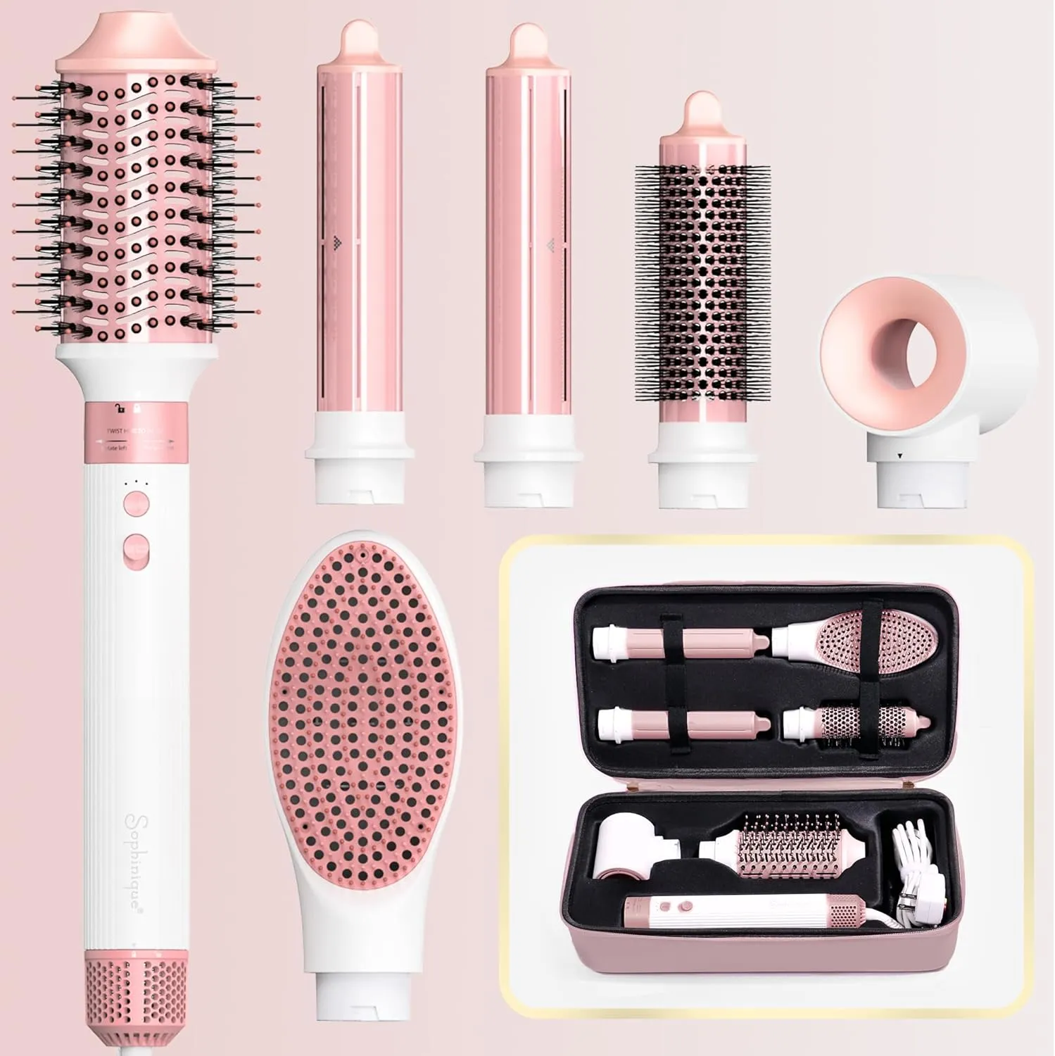 6 in 1 Hot Air Styler & Hair Dryer Brush with 110,000 RPM Negative Ionic Blow Dryer, Hair Style with Auto Wrap Curlers, Straighteners, and Volumizers, Travel Bag Included for Gift