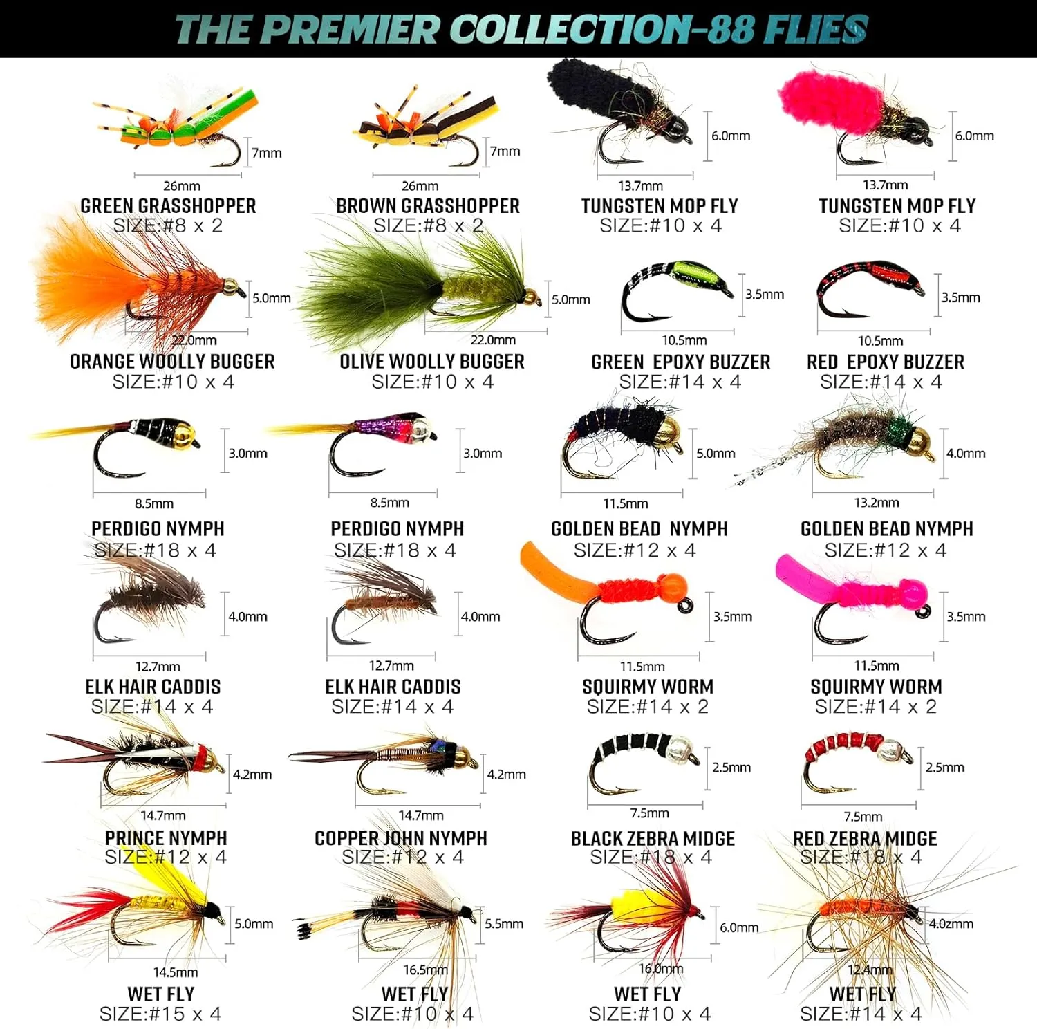 60/88PCS Spring-Ready Fly Fishing Flies Kit | Hand-Tied Nymphs, Dry & Wet Flies for Trout & Bass | Seasonal Streamers & Terrestrials | Durable Fly Case Gift Box