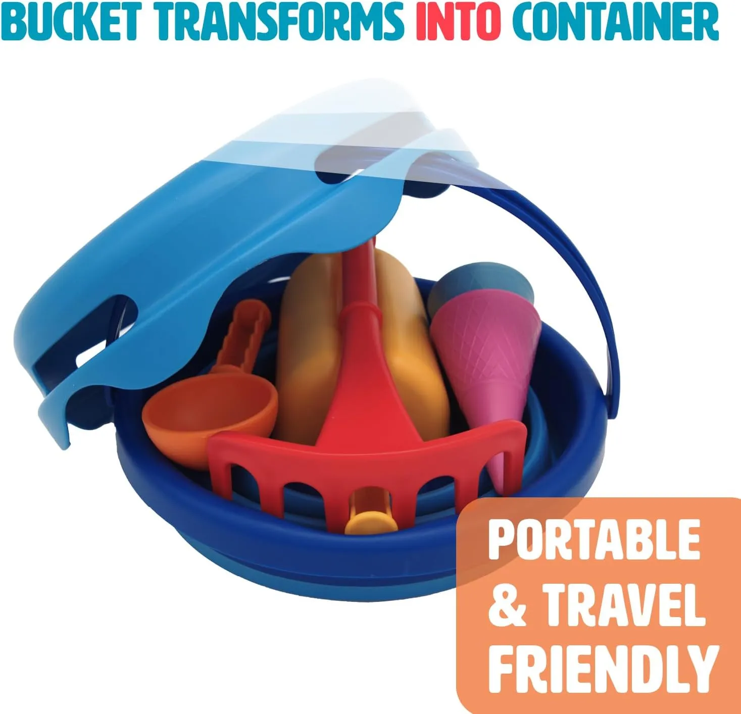 7-in-1 Compact Beach Toy Set – Space-Saving Sand Toy Play Kit for Kids - Blue