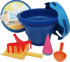 7-in-1 Compact Beach Toy Set – Space-Saving Sand Toy Play Kit for Kids - Blue