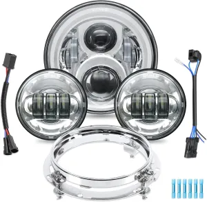 7 inch Headlight LED Passing Lamp Fog Lights Kit Ring Bracket Compatible with The Following Models:Touring Road King Electra Street Glide Tri Cvo Heritage Fatboy Softail Slim Deluxe Motorcycle