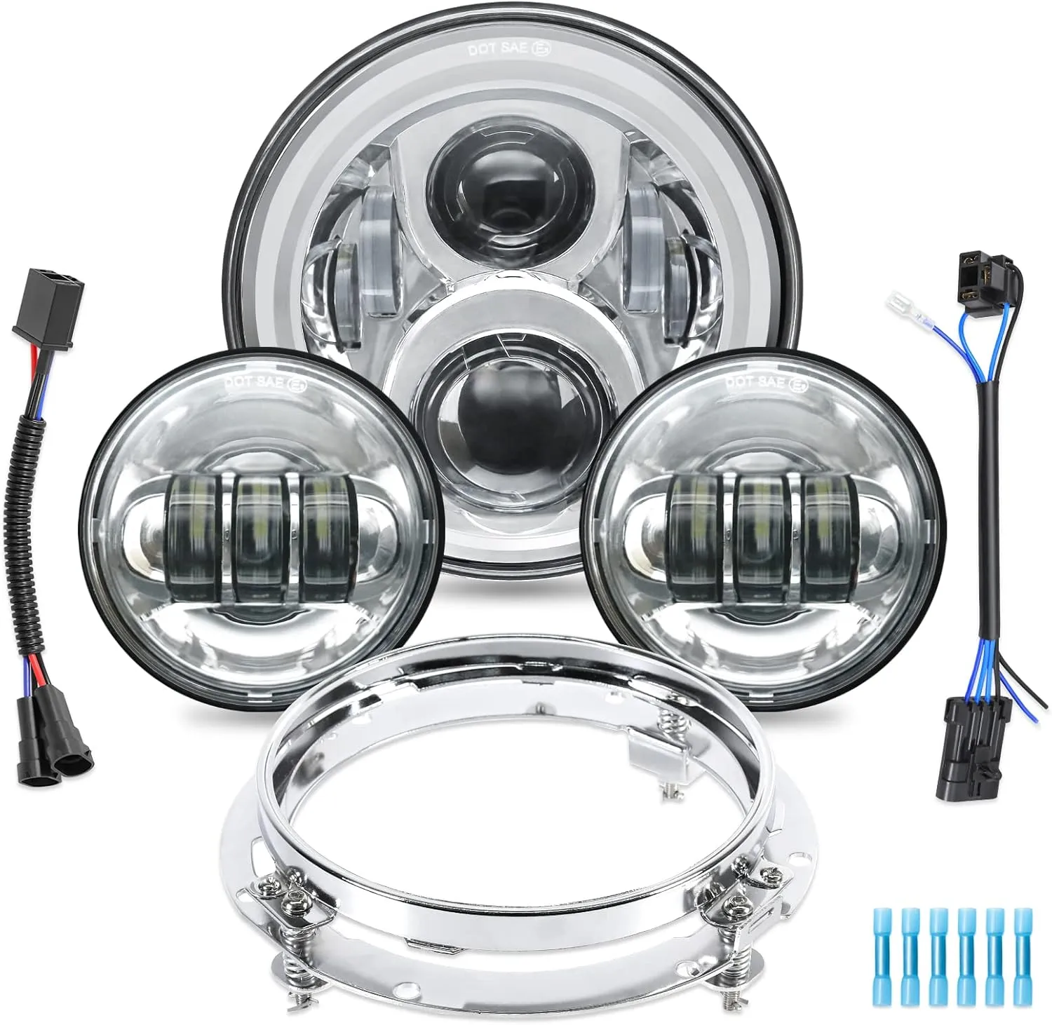 7 inch Headlight LED Passing Lamp Fog Lights Kit Ring Bracket Compatible with The Following Models:Touring Road King Electra Street Glide Tri Cvo Heritage Fatboy Softail Slim Deluxe Motorcycle