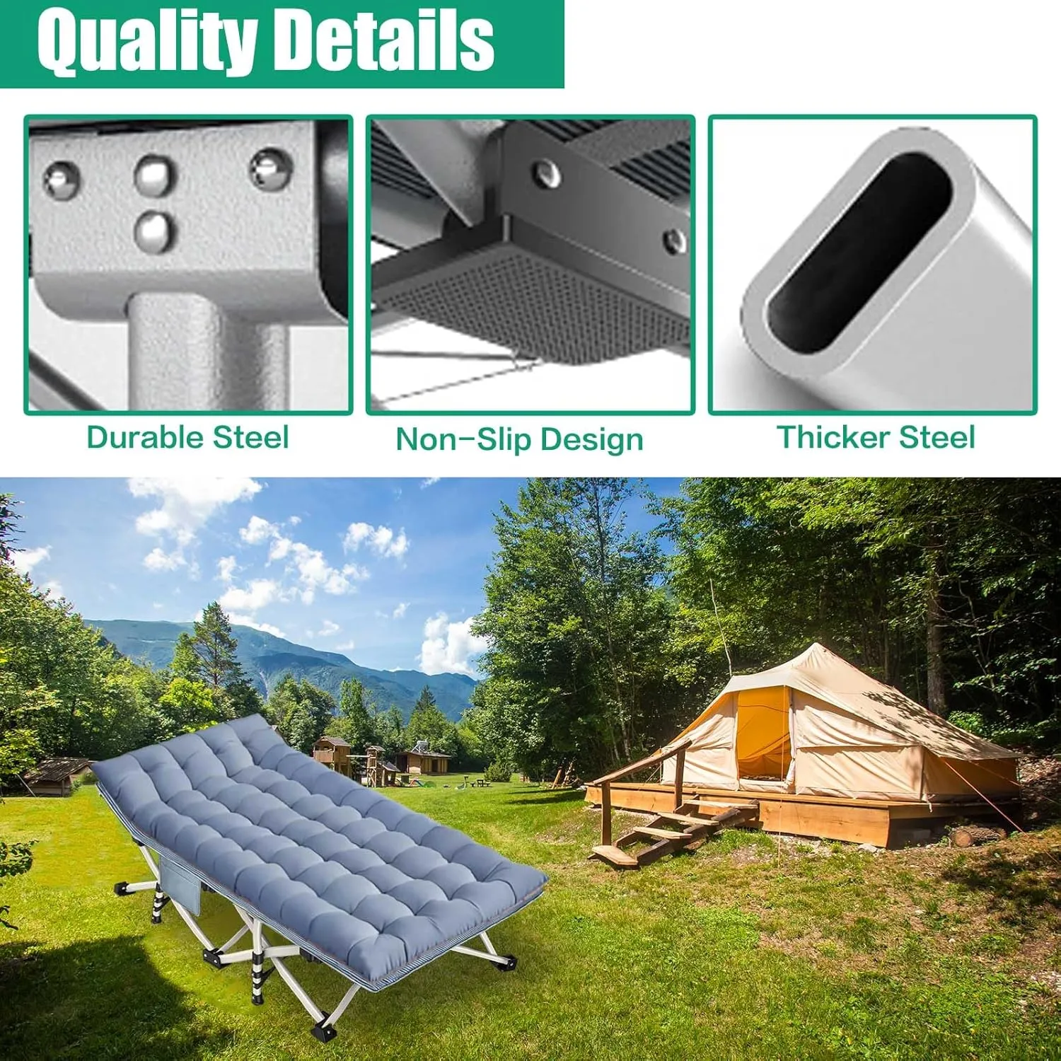 79" L x 32" W x 18" H Camping Cot with Comfortable Mattress for Adults Oversize XXL Cots for Sleeping Camping Bed Folding Cot Heavy Duty with Carry Bag for Home Outdoor Travel