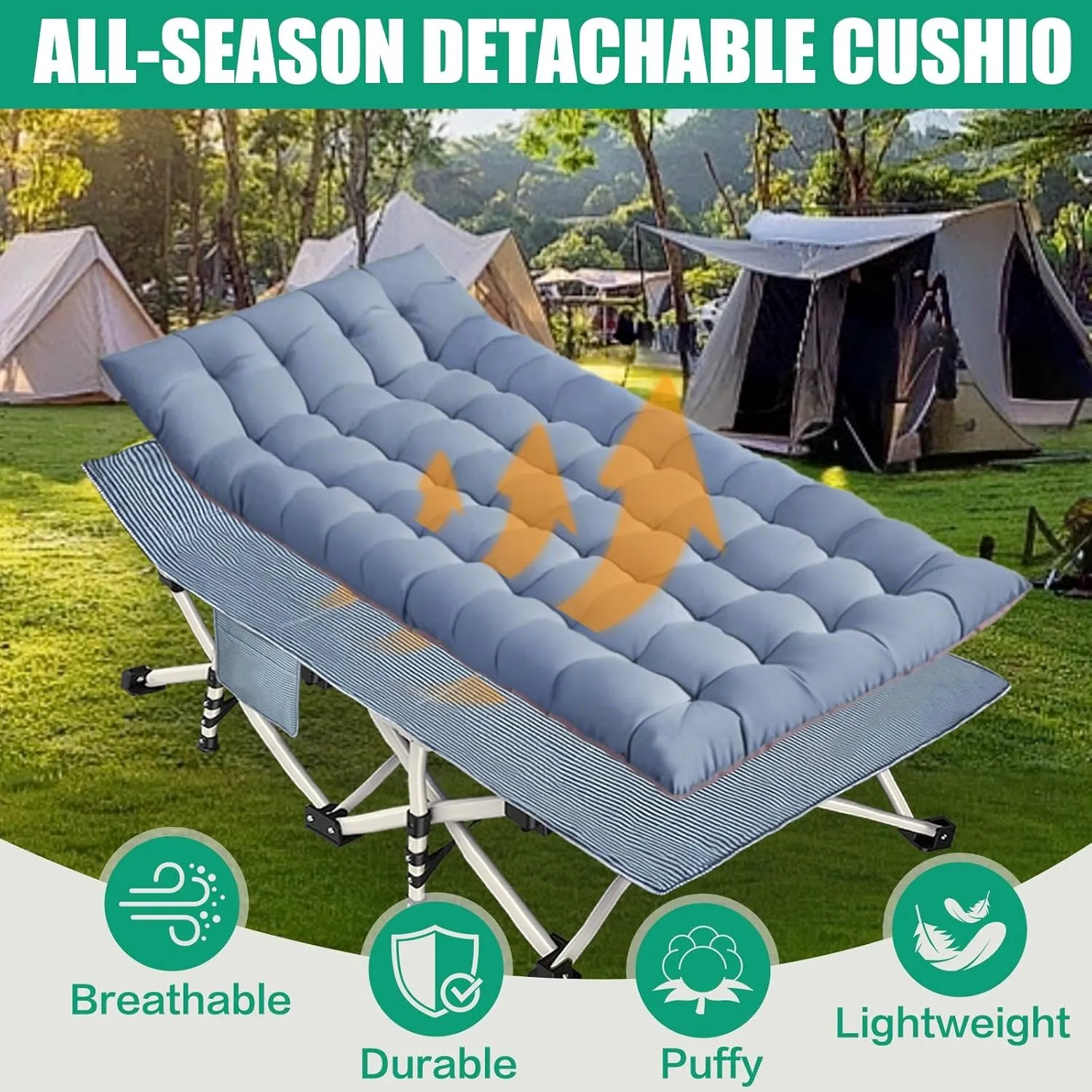 79" L x 32" W x 18" H Camping Cot with Comfortable Mattress for Adults Oversize XXL Cots for Sleeping Camping Bed Folding Cot Heavy Duty with Carry Bag for Home Outdoor Travel