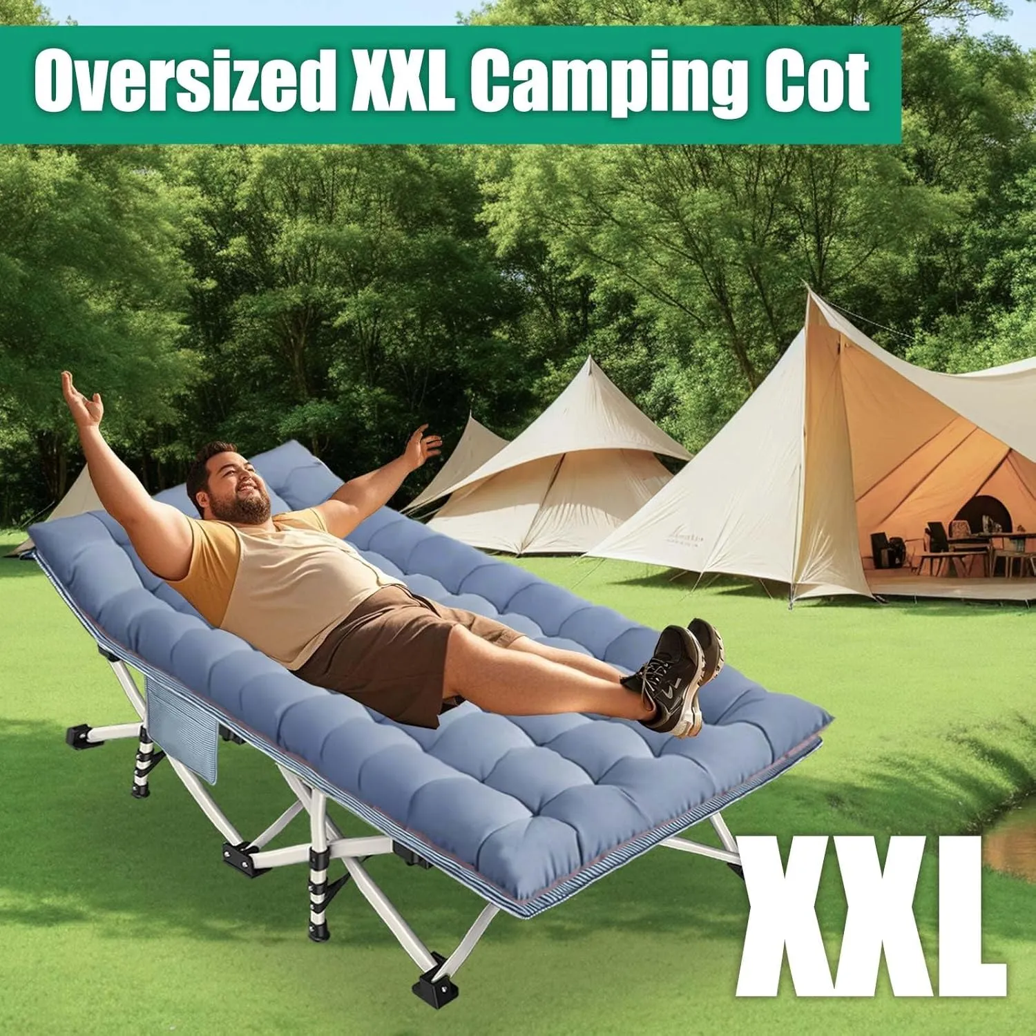 79" L x 32" W x 18" H Camping Cot with Comfortable Mattress for Adults Oversize XXL Cots for Sleeping Camping Bed Folding Cot Heavy Duty with Carry Bag for Home Outdoor Travel