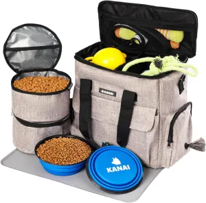 8-Pack – Pet Travel Set – Airline-Ready Dog Travel Bag with Bowls, Containers & Mat – 6-Piece Relief Kit
