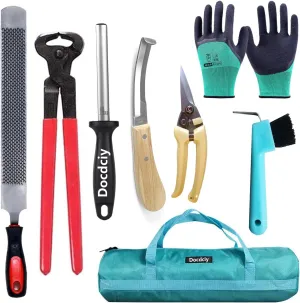 8-Piece Farrier Tool Kit 14 Inch Horse Hoof Trimming Tools Include Hoof Knife, Hoof Nippers, Hoof Rasp, Hoof Pick, Hoof Knife Sharpener，Gloves & Bag