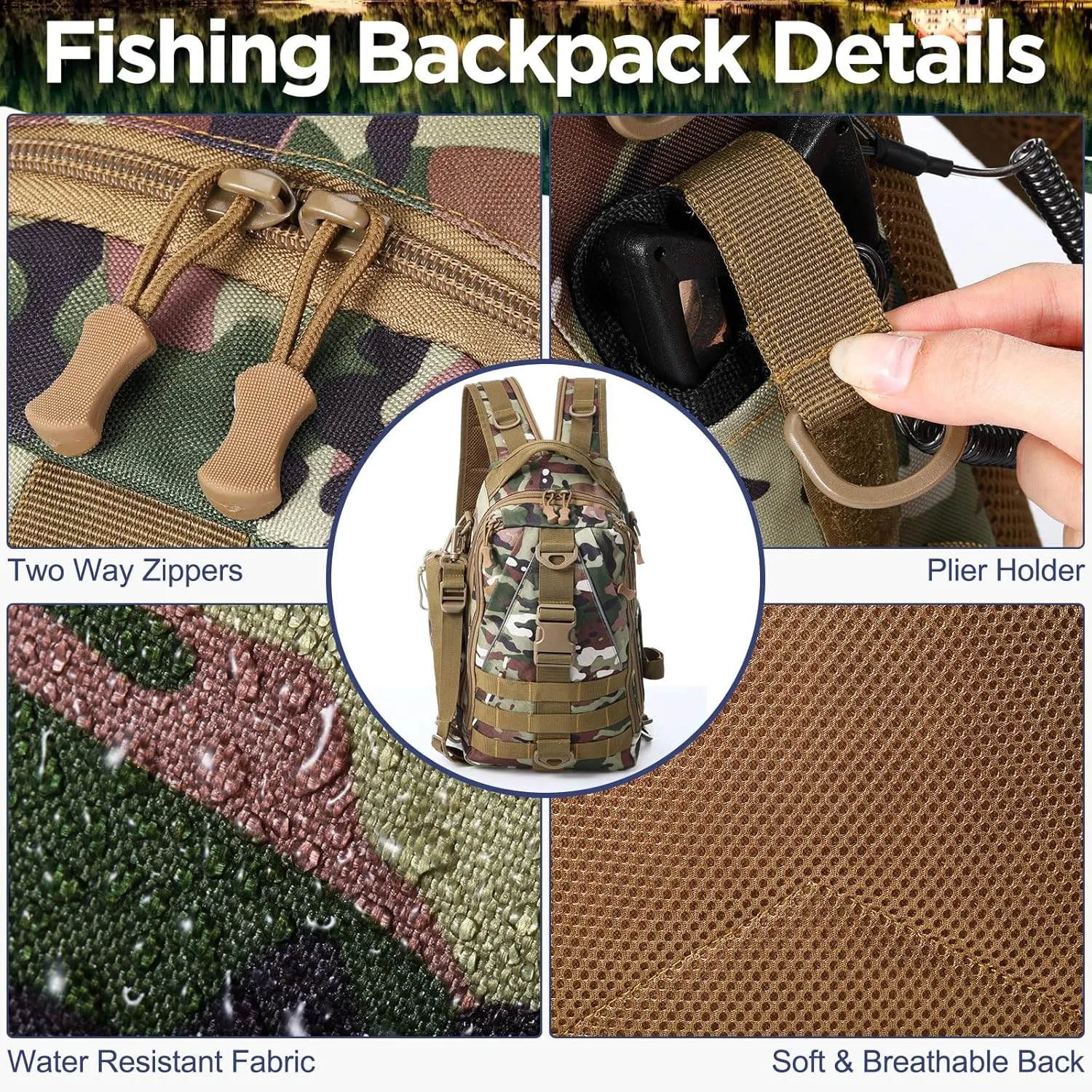 85 Pcs Fishing Backpack with Tackle Boxes, Tackle Sling Bag with Rod Holder, Fishing Lures Kit and Pliers Set for Men Women