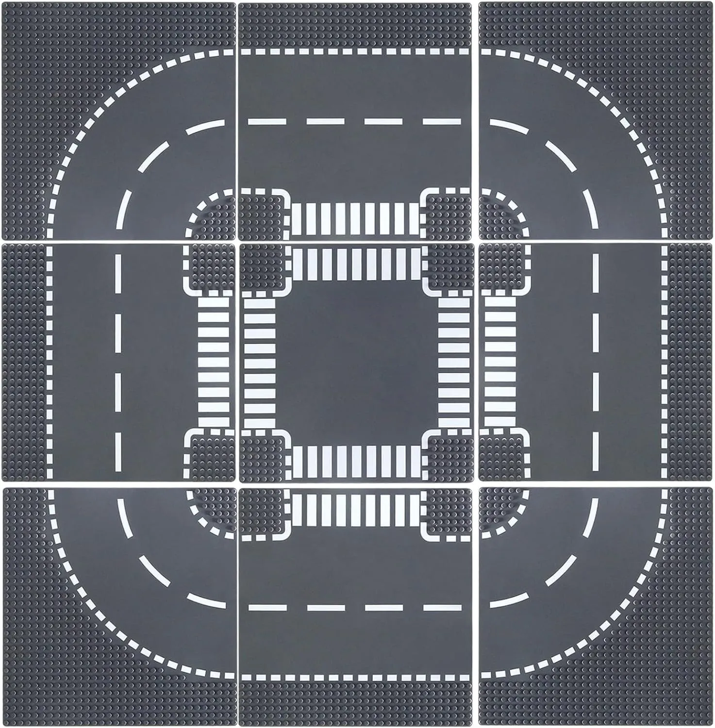 9 Pack Road Base Plates for Building, Road Baseplates 100% Compatible with All Major Brands,Platten for City Sets(10"x10")