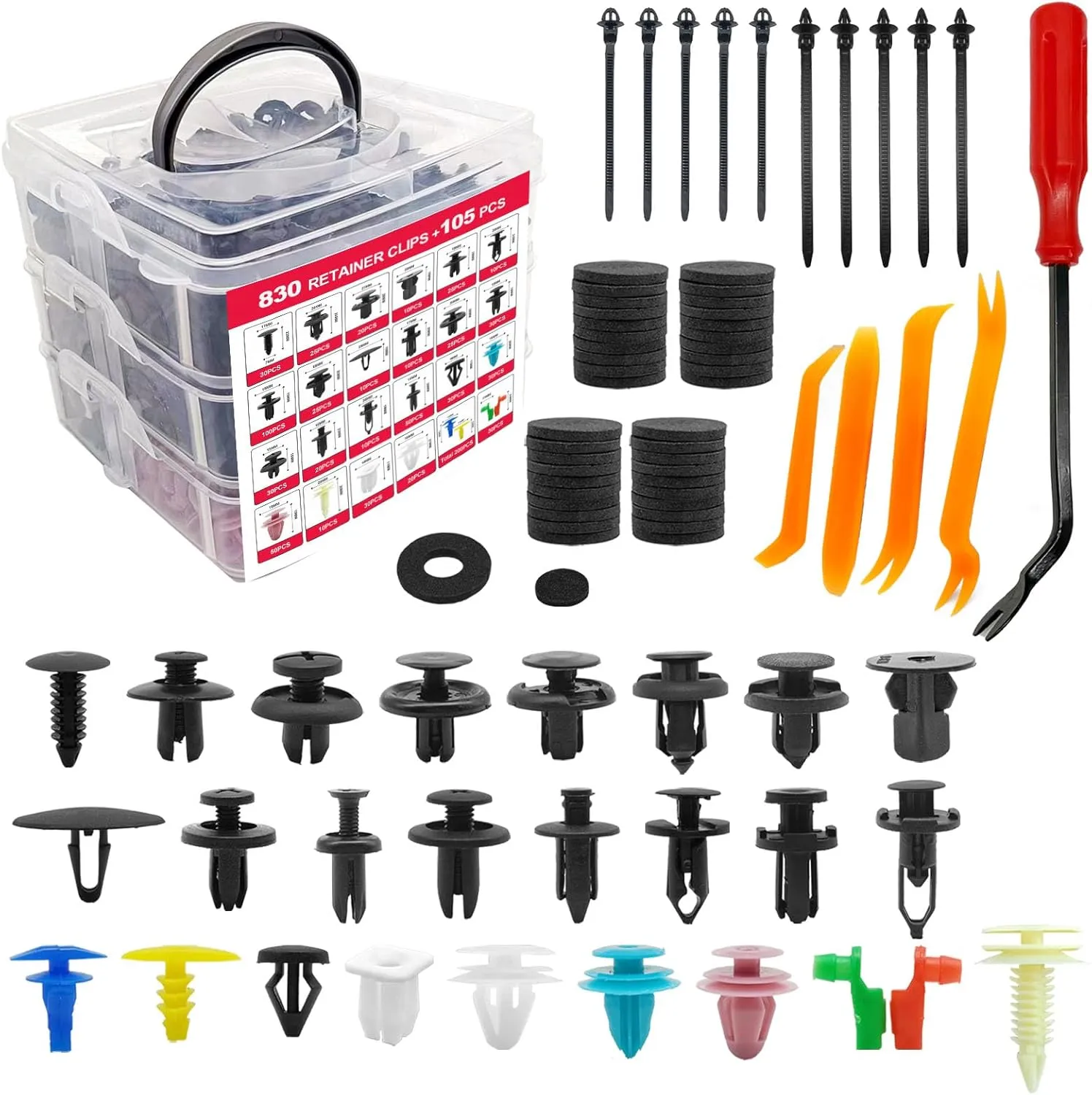 935Pcs Car Retainer Clips Fastener Remover Kit,Car Plastic Rivets Fasteners Push Retainer Kit with 10 Cable Ties and Fasteners Remover for GM Chevy Honda Ford Benz Mazda Nissan Toyota