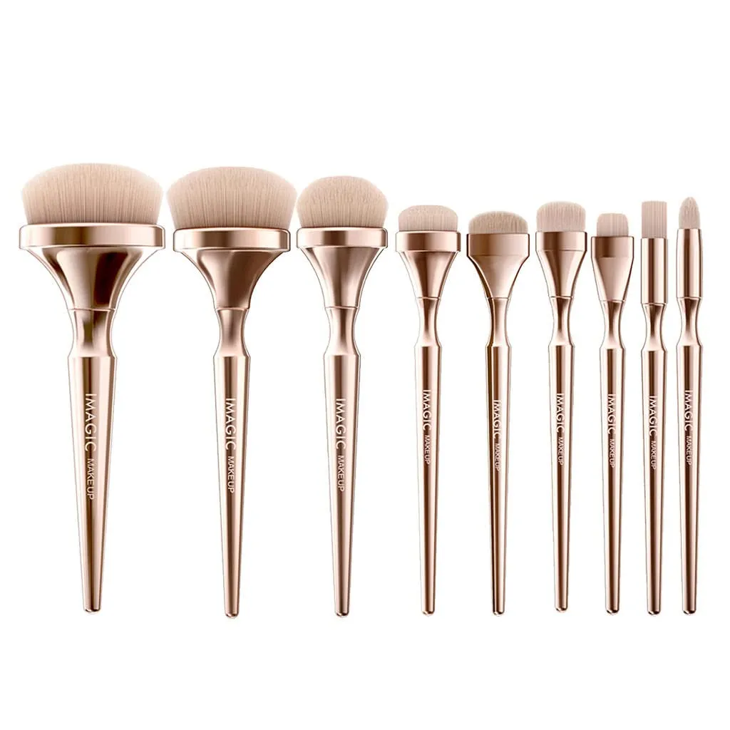 9Pcs Makeup Brushes Set Blusher Liquid Blending Nose Stippling Brush Kit for Professional Beauty Lovers Golden Handle