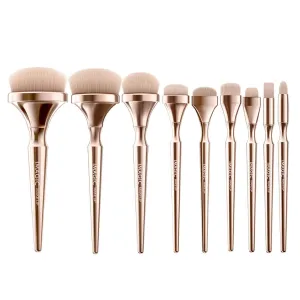 9Pcs Makeup Brushes Set Blusher Liquid Blending Nose Stippling Brush Kit for Professional Beauty Lovers Golden Handle