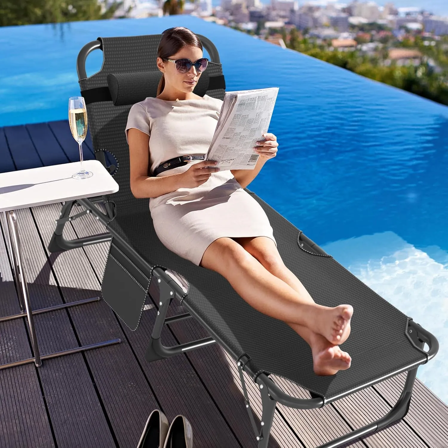 ABORON 2PK Chaise Lounge Chair,5 Positions Padded Outdoor Tanning Chair,Heavy Duty Portable Lounge Chair for Outdoor Sunbathing Patio Pool Lawn Deck Poolside,Support up to 440 Lbs