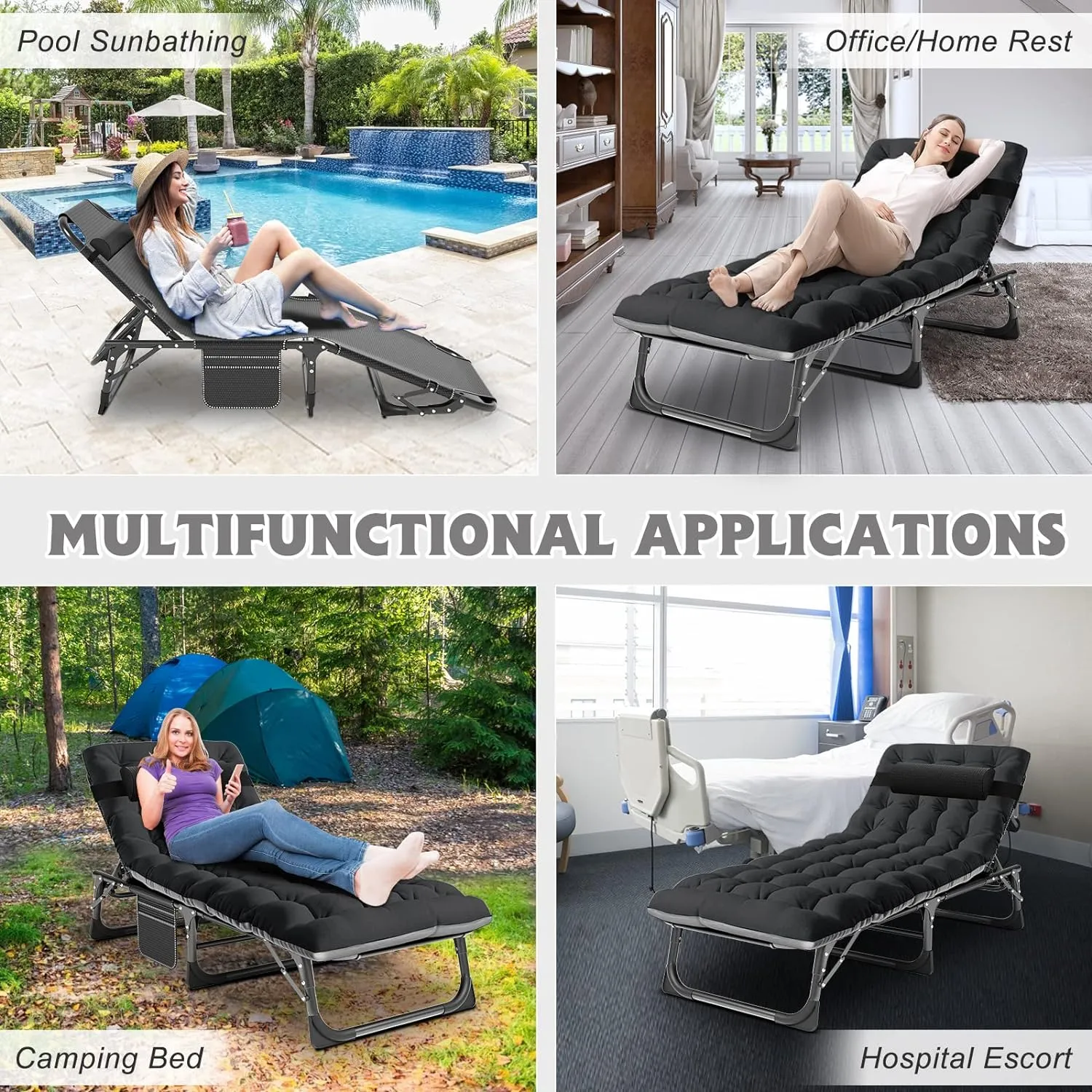 ABORON 2PK Chaise Lounge Chair,5 Positions Padded Outdoor Tanning Chair,Heavy Duty Portable Lounge Chair for Outdoor Sunbathing Patio Pool Lawn Deck Poolside,Support up to 440 Lbs