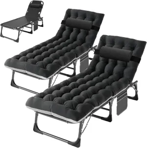ABORON 2PK Chaise Lounge Chair,5 Positions Padded Outdoor Tanning Chair,Heavy Duty Portable Lounge Chair for Outdoor Sunbathing Patio Pool Lawn Deck Poolside,Support up to 440 Lbs