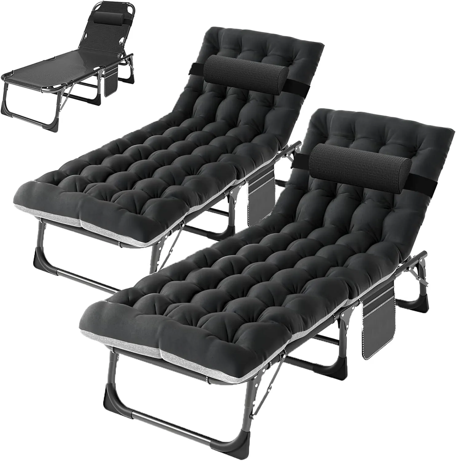 ABORON 2PK Chaise Lounge Chair,5 Positions Padded Outdoor Tanning Chair,Heavy Duty Portable Lounge Chair for Outdoor Sunbathing Patio Pool Lawn Deck Poolside,Support up to 440 Lbs