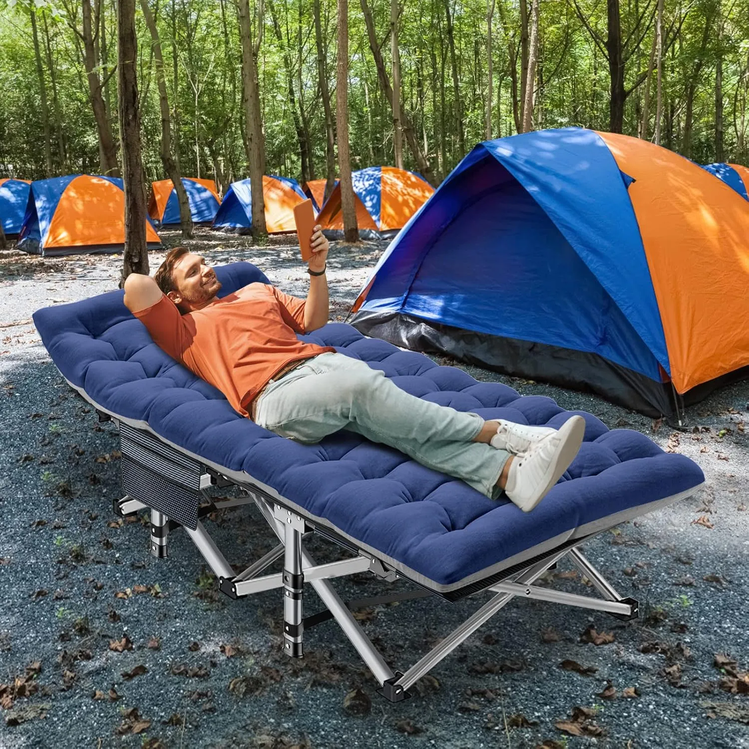 ABORON Folding Camping Cot for Adults, Double Layer 1200D, 500lb Capacity, Heavy Duty Guest Cot with Mat & Carrying Bag for Indoor & Outdoor Use