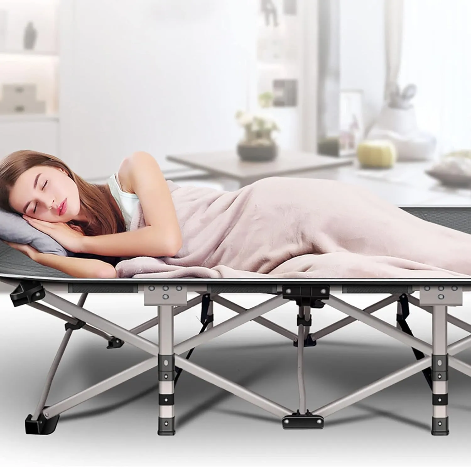 ABORON Folding Camping Cot for Adults, Double Layer 1200D, 500lb Capacity, Heavy Duty Guest Cot with Mat & Carrying Bag for Indoor & Outdoor Use
