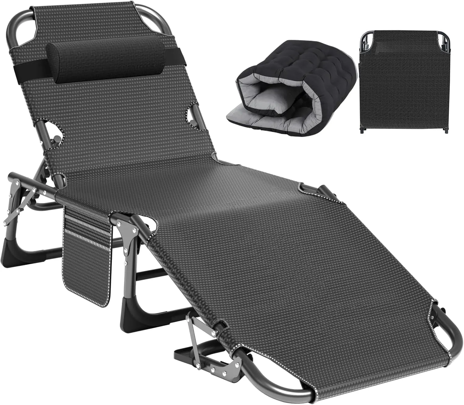 ABORON Heavy Duty Tanning Chair, 5-Gear Outdoor Folding Chaise Lounge Chair with Cushion,Portable Beach Lounge Chair for Outdoor Sunbathing Patio Pool Lawn Deck Poolside