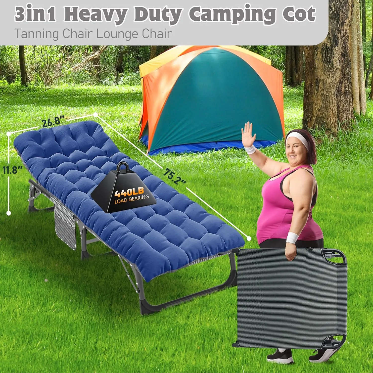 ABORON Heavy Duty Tanning Chair, 5-Gear Outdoor Folding Chaise Lounge Chair with Cushion,Portable Beach Lounge Chair for Outdoor Sunbathing Patio Pool Lawn Deck Poolside
