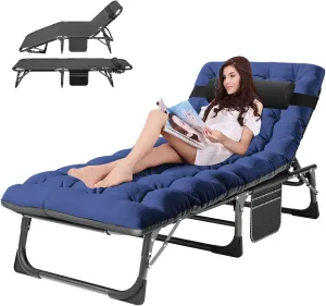 ABORON Heavy Duty Tanning Chair, 5-Gear Outdoor Folding Chaise Lounge Chair with Cushion,Portable Beach Lounge Chair for Outdoor Sunbathing Patio Pool Lawn Deck Poolside