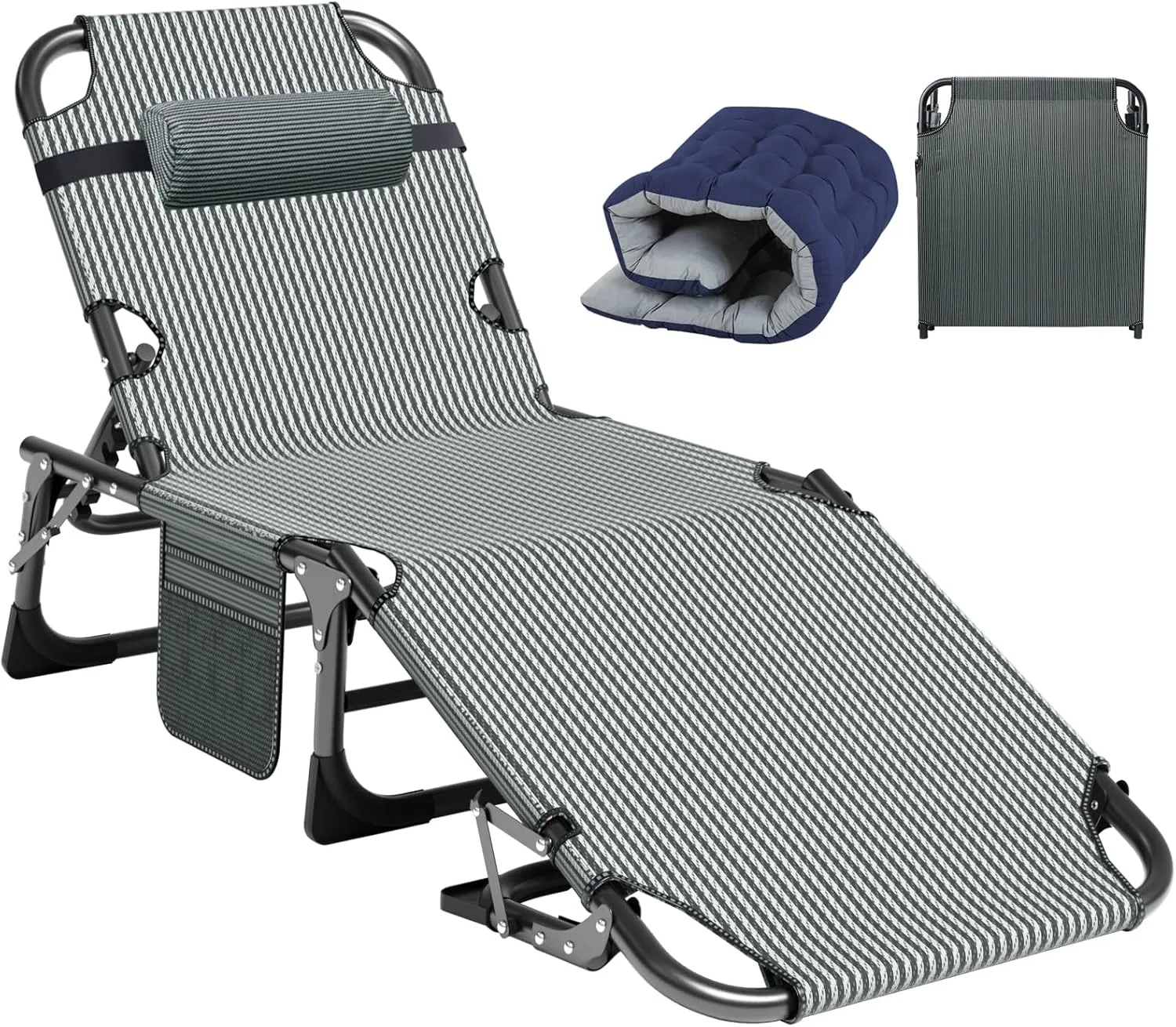 ABORON Heavy Duty Tanning Chair, 5-Gear Outdoor Folding Chaise Lounge Chair with Cushion,Portable Beach Lounge Chair for Outdoor Sunbathing Patio Pool Lawn Deck Poolside