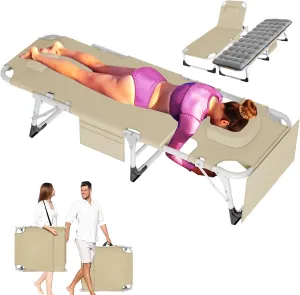 ABORON Sun Tanning Chair, 3in1 5 Positions Adjustable Heavy Duty Folding Chaise Lounge Chairs, Oversized with Mat/Pillow/Face Arm Hole, for Beach Pool Lawn Yard Patio