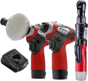 ACDelco G12 12V Cordless Combo Kit – Mini Polisher, 3/8" Impact Wrench (90 ft-lbs), Ratchet Wrench (55 ft-lbs) with 2 Li-Ion Batteries & Fast Charger, Auto Repair & DIY Tools