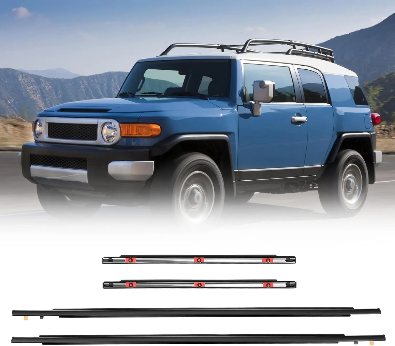 ACLONG Door Window Moulding Trim Front Rear Seal Outside Belt Weatherstrip Compatible with Toyota FJ Cruiser 2007-2014 Replaces# 68164-35041 68163-35041 68162-35073 68161-35073-4 Piece Set