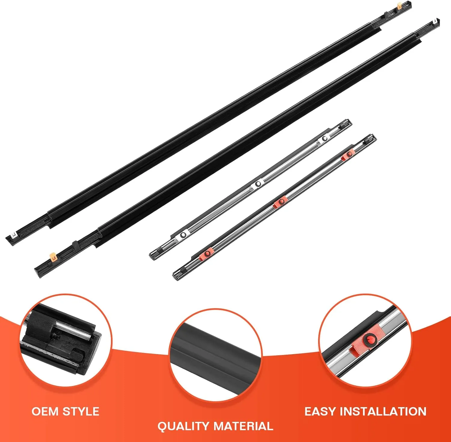 ACLONG Door Window Moulding Trim Front Rear Seal Outside Belt Weatherstrip Compatible with Toyota FJ Cruiser 2007-2014 Replaces# 68164-35041 68163-35041 68162-35073 68161-35073-4 Piece Set